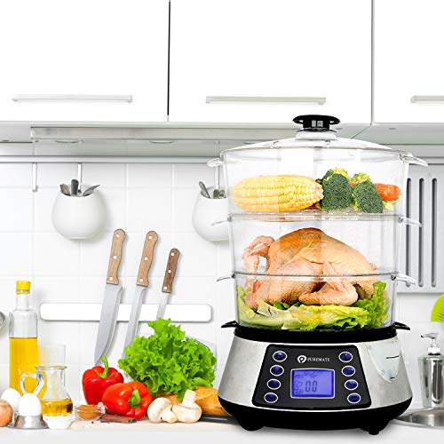 NaturoPure Food Steamer 11.5L Capacity, 3 Tier Electric Steamer, 6 Preset Cooking Mode,99 Minutes Timer & 800W Including a Rice Bowl - Image 5