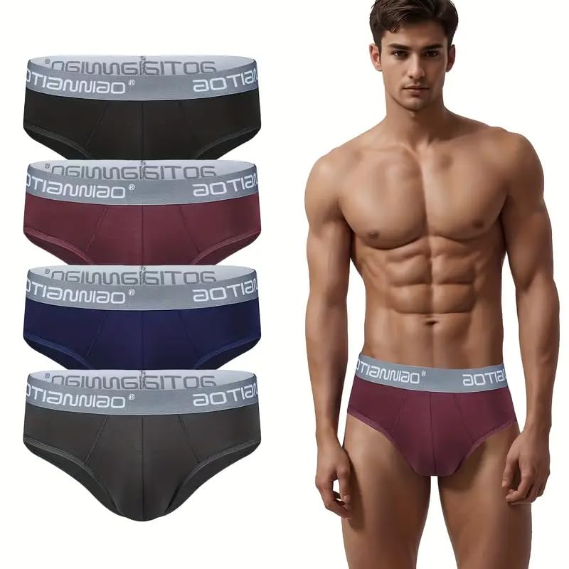 4Pcs Men's Underwear, Breathable Modal Microfiber Briefs, Comfort Fit Underwear Stretch Spandex Blend Multi