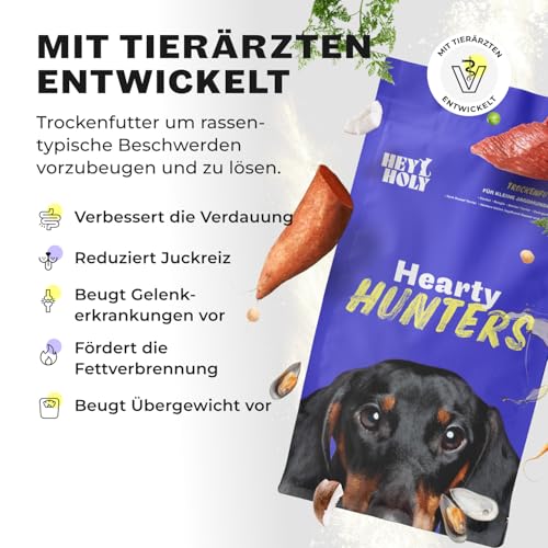 HEY HOLY Premium Trockenfutter für Kleine Jagdhunde 100% getreidefrei | 7kg Hundefutter für ausgewachsene, kleine Jagdhunde mit Rind | Hochverträglich aus natürlichen Zutaten