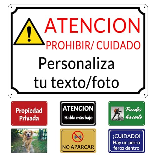 Cartel Personalizable de Seguridad, Señales de Advertencia, Placas Metálicas para Exterior, Varios Diseños, 15 x 20 cm / 20 x 30 cm / 30 x 40 cm