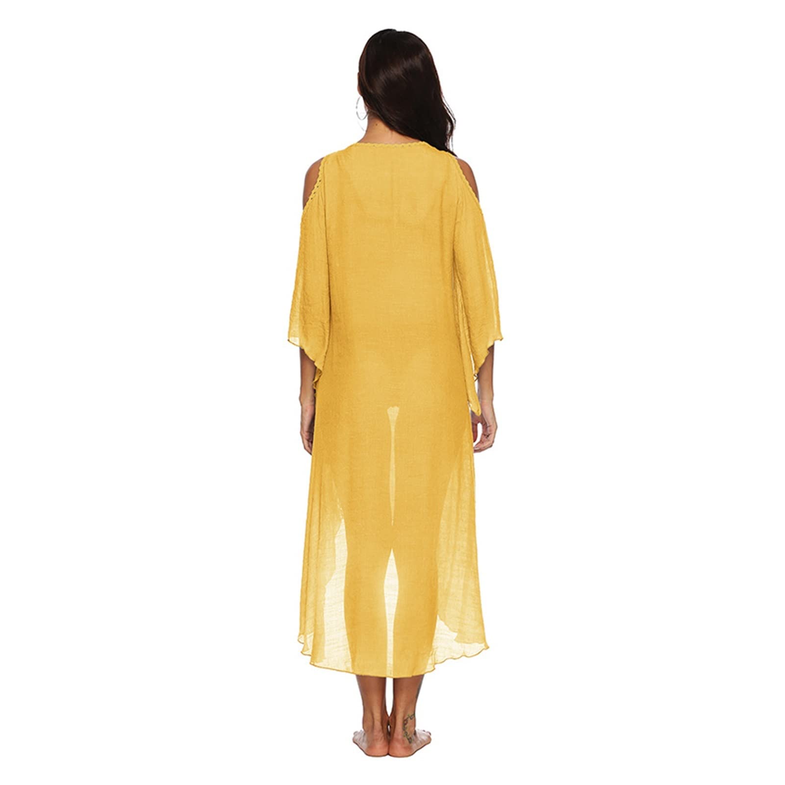 ZZSRJ Vestido de Playa de Damas Encubrimiento de Crochet Traje de baño Cubierta de túnica natada de natación Ropa de natación fit Damas túnica (Color : Yellow Cover up, tamaño : One Size)