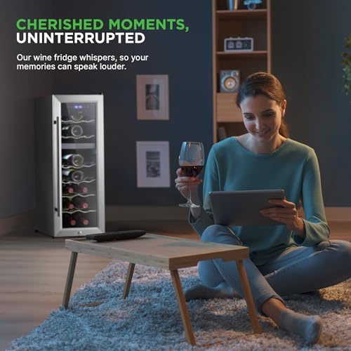 Image of Nutrichef 18 Bottle Wine Fridge | Dual Zone Wine Chiller | Adjustable Temperature 41F to 64F | Ultra Quiet Operation | Wine Cooler For Home & Office | Free Standing 32x11x23 IN | Black