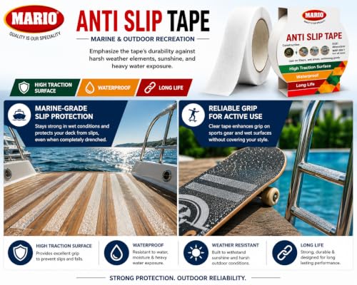 Image of Mario Transparent Anti Skid Tape 50mm x 5m | Clear Anti Slip Safety Grip Tape for Stairs, Tiles, Bathroom, Kitchen & Floor | Waterproof Heavy Duty Self Adhesive Non-Slip Tape Indoor Outdoor Use
