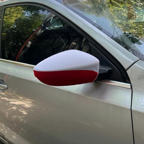 Polen Auto-Fan-Set 6-teilig | 2x Flagge | 2x Kopfstützenfahne | 2x Außenspiegel-Fahne Polska EM Fussball Flagge