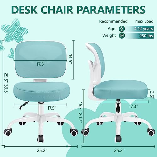 Image of Primy Kids Desk Chair, Pink Study Chair for Boys Girls with Height Adjustable, Swivel Mesh Task Student Chairs for 4-12, Growing Teen Office Chair for Home /School /Office (Teal)