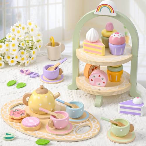 Lonico WOODEN Tea Party Set For Little Girls Toddler Tea Set thumb #2