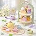 Lonico Wooden Tea Party Set for Little Girls Toddler Tea Set with Cupcake Stand & Food Dessert, Play Kitchen Accessories for Toddlers 2 3 4 5 6 Years Old, Wooden Toys Birthday Kids Girls Gifts 3-6