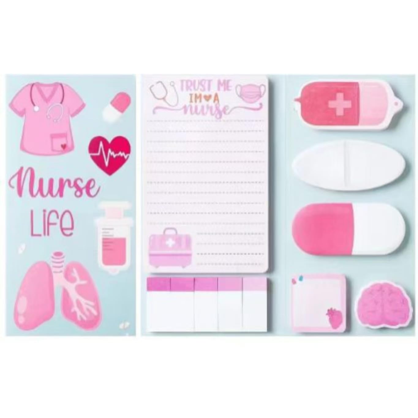 Pink Medical Theme Notes Set, 550 Sheets,Cute Cartoon Dog Post It Notes with 3 Point Pens, Self-Adhesive Writing Memo Pages Back to School Office Supplies