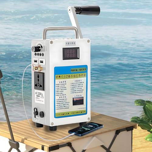 AUTUMFLATGAO Generador De Manivela Portátil, Generador Manual De 27000mah, Generadores Electricos, Luz LED, Estacion Energia Portatil De 160W para Acampar En Casa Y Al Aire Libre,110V