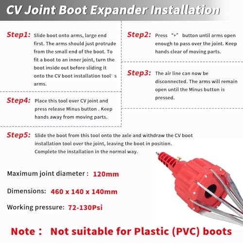 DAYUAN Achsmanschetten Spreizer Druckluft Achsmanschettenspreizer Pneumatischer Air Power CV Joint Boot Manschetten Spreizer Montage Werkzeug Montagekegel 20-120 mm