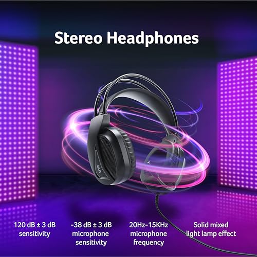 Acer 4 in 1 Wired Gaming Combo, 7 Color LED Backlit Keyboard, RGB Mouse (1200/1600/2400 DPI), Premium Gaming Headset (50mm Driver, 120dB) with Mixed Light Effect, Fabric Weave Mousepad (Black) 4 51+QG SEvZL