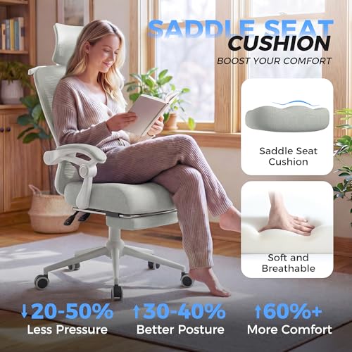 Image of CYKOV Ergonomic Office Chair with Footrest - Adjustable Lumbar Support & Headrest, 90-135 Reclining Mesh Back Computer Chair - Home Office /Gaming, 350lbs Capacity