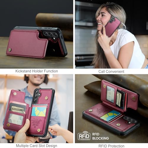 Kowauri for Samsung Galaxy S25 FE Case, PU Leather Wallet Case for Women Men with RFID Blocking Card Holder Slot Magnetic Closure Shockproof Protective Phone Cover for Samsung Galaxy S25 FE (Red) - image 7