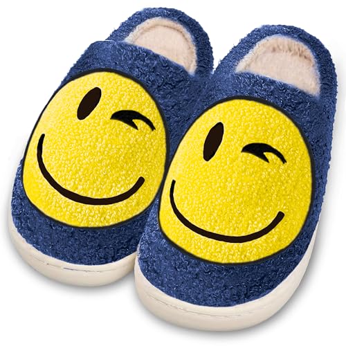 Image of Smile Face Slippers for Women and Men, Retro Comfy Warm Soft Fuzzy Plush Slip-On House Shoes Funny Cute Happy Smile Home Winter Warmies Pillow Cloud Memory Foam Fluffy Slipper for Indoor & Outdoor