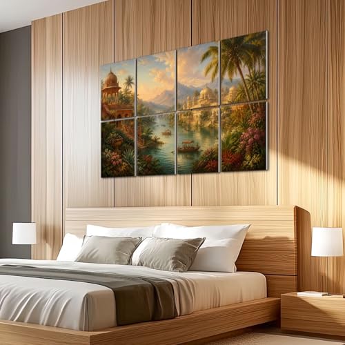 8 Pack Paneles Acústicos de Arte Majestic Indian Pavilion por Serene River Tropical Gardens Panels Decorativos Absorbentes de Sonido Autoadhesivos para Estudios de Grabación Oficina 48"x32" miniatura 5
