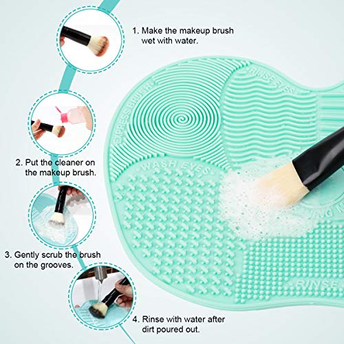 Brush Cleaning Mat, Easkep Makeup Cleaner Pad Portable Washing Tool Scrubber with Suction Cup Set of 2 Cosmetic Silicone (Blue+Blue) - Thumbnail 5