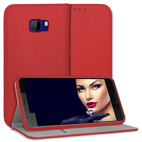 mtb more energy® Funda Bookstyle para HTC U Ultra (5.7'') - Rojo - Cuero sintético - Carcasa Cubierta Estuche Carátula