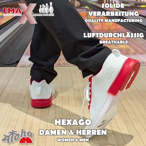 Bowling-Schuhe – Aloha HexaGo – Bowlingschuh für Damen, Herren und Jugendliche – Für Rechts- und Linkshänder (Weiß/Rot, EU Schuhgrößensystem, Erwachsene, Herren, Numerisch, M, 45)