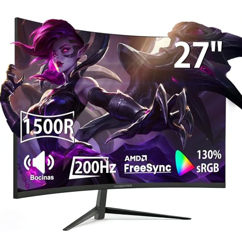 Monitor Gamer Curvo 27 Pulgadas 144hz/200Hz,FHD(1920x1080p),VA Computadora Pantalla Curva R1500 Gaming Monitores para PC con Bocinas Integradas para Juegos,1ms(GtG),F-Sync,G-Sync, HDMI2.0+DP1.4,VESA