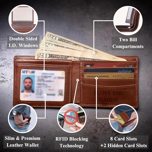 Personalized Wallet for Men, Custom RFID Leather Wallet, Engraved Genuine Leather Custom Wallet, Great Anniversary Gift For Him, Husband, Boyfriend, Men, Father, Dad, Grandpa, Wedding2