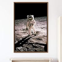 Framed Canvas Wall Art Astronaut Astronomy & Space Bedroom Colorful Contemporary Moon Multicolor Photography - 16x24 inches