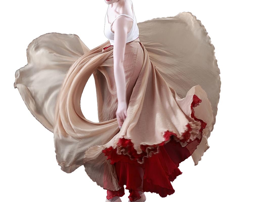 DAIHAN Mujer Falda Larga Color Degradado Danza del Vientre Clásico Moderno y étnico Flamenco Falda Fluida Festival de Gran Vuelo para Danza lírica y Baile de salón