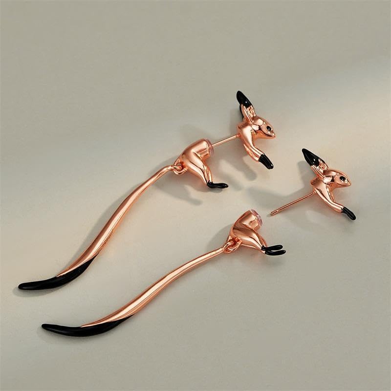 Cute Long Tail Fox Dangle Earrings for Women, 925 Sterling Silver Post Delicate Animal Drop Earrings Studs3