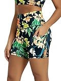 ODODOS 5' Tummy Control Biker Shorts for Women with Pockets High Waist Athletic Workout Yoga Shorts, Tropical Flower, Medium