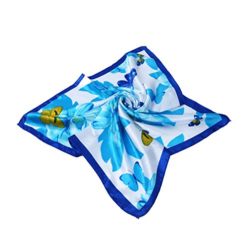 Elegant Silk Feel Floral Butterfly Satin Square Neck Scarf Handkerchief 20