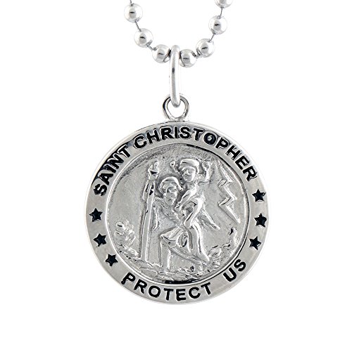SOMEN TUNGSTEN Men's Stainless Steel Round Saint Christopher Medal Pendant Necklace with Ball Chain 20