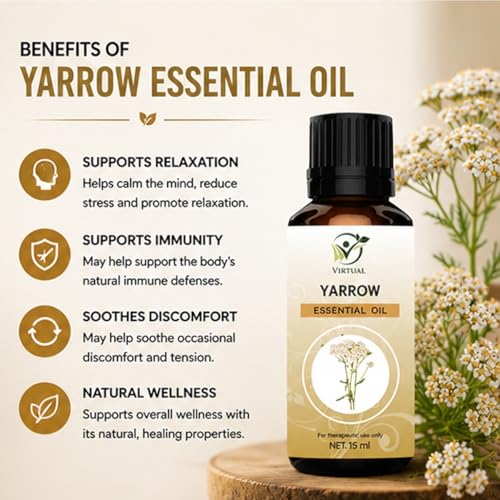 Image of VIRTUAL Yarrow Essential Oil 15 Ml | Pure & Natural Aromatherapy Oil for Diffuser, Massage, Spa, Relaxation & Home Fragrance