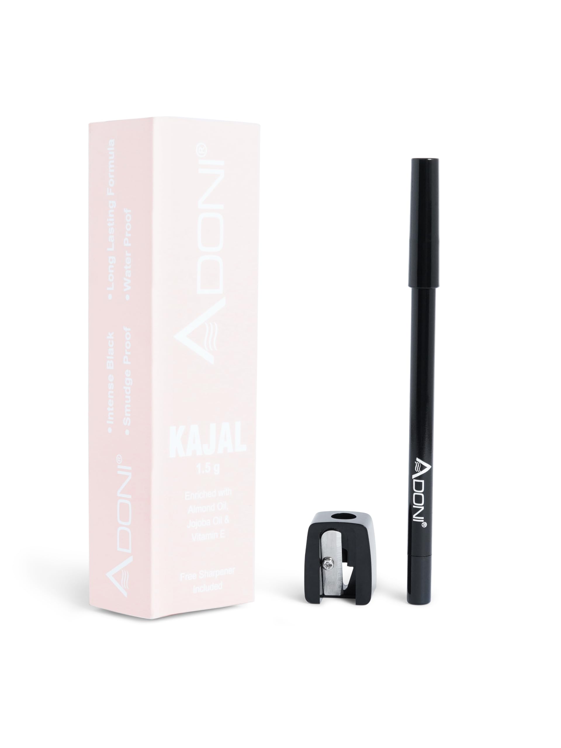 ADONI Intense Kajal | Waterproof, Smudge Proof, Transfer Proof & Long-Lasting Eye Kajal | Enriched with Almond Oil, Jojoba Oil & Vitamin E | Ophthalmologically & Dermatologically Tested | Free Sharpener Included | 1.5 g (Black)-image-5