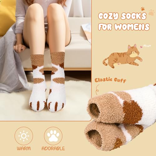 3-6 Pairs Womens Fuzzy Socks Cozy Fluffy Slipper Socks Cute Soft Cat Animal Winter Warm Sleep Socks Gifts4
