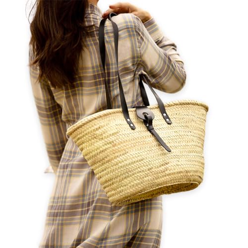 FRENCH BASKET straw bag with leather handles beach bag