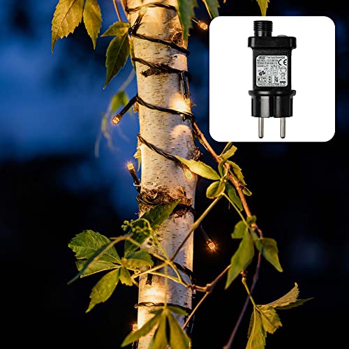 Hellum - Guirnalda eléctrica para exterior o interior, guirnalda de luces de color mandarina con temporizador, guirnalda eléctrica con 120 LED, cable en verde