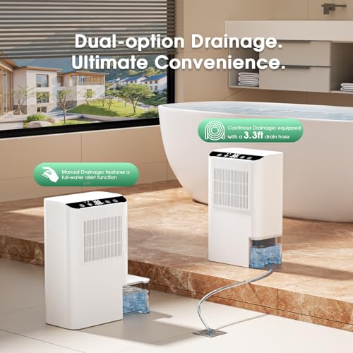 Image of Dehumidifiers for Home, 2000 Sq.Ft Small Dehumidifier with 3.3ft Drain Hose, 2.5L Tank, Timer Sleep Mode, Portable Dehumidifier for Basement, Bedroom, Bathroom (Snow White)
