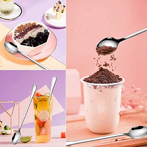 Image of Long Handle Spoon, Long Mixing Stirring Spoon for Iced Tea, Coffee Suitable for Tall Glasses, Cocktail Bar Stainless Steel Long Handle Spoon, Soda Spoon, Milkshake Spoon (2 pcs Long sppon)