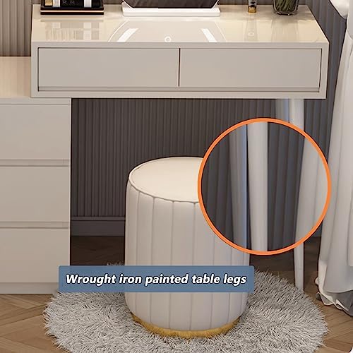 3-Color Lighted Vanity Desk Set with 2 Drawers, Dressing Table & Stool, Girls' Vanity with Moveable Bedside Table for Bedroom - 120cm/47.2in