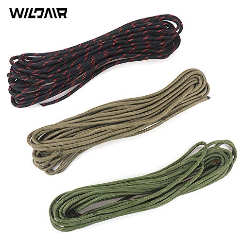 Wildair Paracord Survival Paracord Parachute Fire Cord Survival Ropes 4-In-1 5/32" Diameter U.s. Military Type Iii With Integrated Fishing Line, Fire-Starter Tinder (Black Red 25Ft) #TOP1