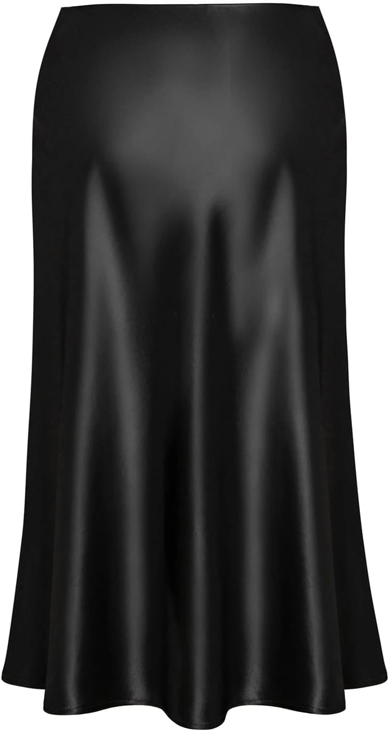 Basoteeuo Midi-Röcke für Damen, hohe Taille, Satin, Sommer, lässig, sexy, Midi-Länge, elastischer Rock