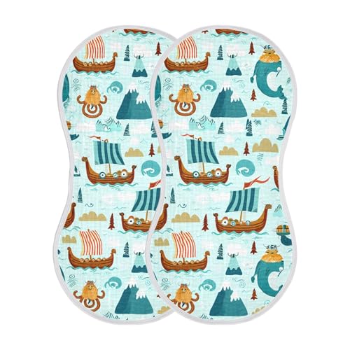 xigua Whimsical Viking Muslin Baby Burp Cloths Set of 4, Super Soft & Absorbent Burping Rags, Cotton Burp Clothes Shower Gift for Newborn, Baby Girls and Boys2