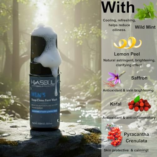 Image of Men's Deep Clean Face Wash | 100ml | With Niacinamide, Saffron, Tulsi, Oat & Himalayan Botanicals | Deep Cleansing, Oil Control & Anti-Aging | Brightening & Hydrating | Sulfate-Free | pH 5.5
