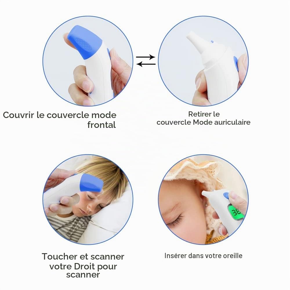 Thermomètre Frontal et Auriculaire, Berrcom Thermomètre Médical pour Enfants et Adultes, Thermomètre Numérique Infrarouge sans Contact avec Alerte Fièvre, Mesures Rapides et Précises