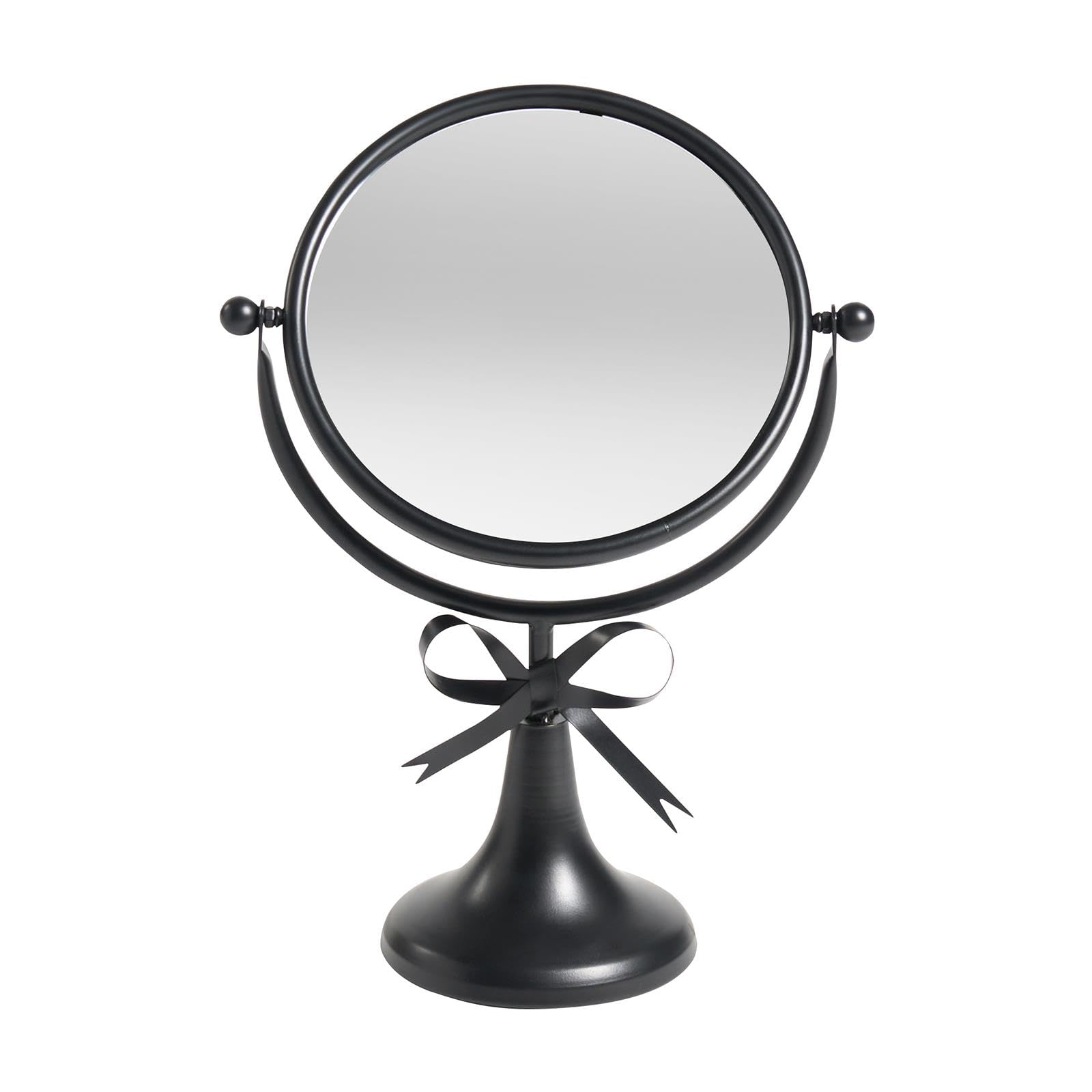 OHS Bow Pedestal Free Standing Swing Makeup Vanity Mirror in Black