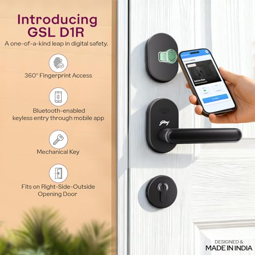 Image of Godrej Advantis Smart Lock | GSL D1R | 3 in 1 Digital Lock I Fingerprint, Mobile App & BLE | Ideal for Right-Hand, Outside Opening Doors I 3-Yrs Warranty I Made in India |Black