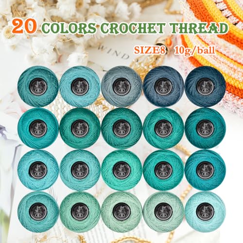 Image of Soft 20 Colors Classic Crochet Thread 20 Pack,100% Cotton (Grey Green-926-563)