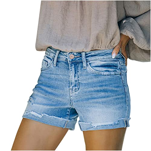 Womens High Rise Ripped Stretchy Jeans Shorts Ladies Summer Frayed Raw Hem Casual Denim Short Jeans for Teen Girls