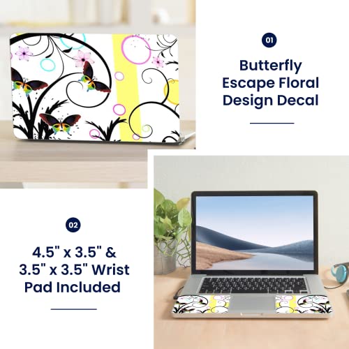 Image of LSS 17 17.3 Inches Laptop Notebook Skin Sticker with 2 Wrist Pads - Reusable Cover Protector Vinyl Sticker Cover Decal Fits 17 inch - 19 inch HP Asus Acer Samsung - Butterfly Escape Floral