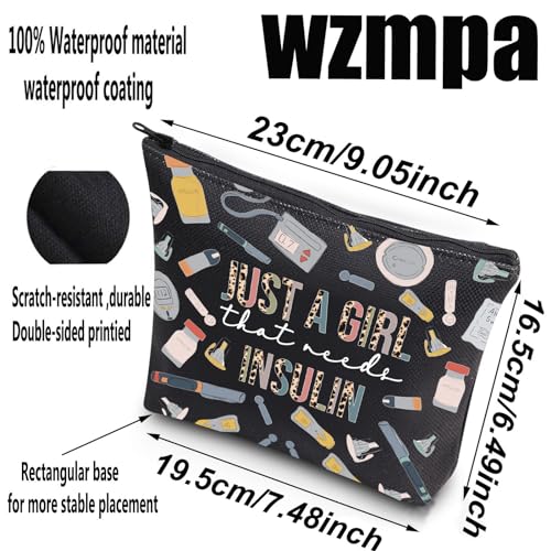 WZMPA Diabetes Insulin Makeup Bag Diabetes Awareness Gifts Just A Gil That Needs Insulin Zipper Bag Diabetic Supply Kit - Image 2