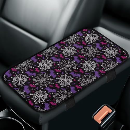 XYZCANDO Spider Web Bats Arm Rest Cover Car Warm Flannel Car Middle Console Cover Elastic Lightweight Auto Seat Armrest Protectors Universal Fit for Most Truck SUV Van Sedan